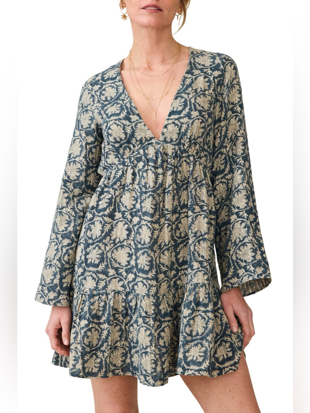 Faherty Dune Oceana Floral Long Sleeve Babydoll Dress